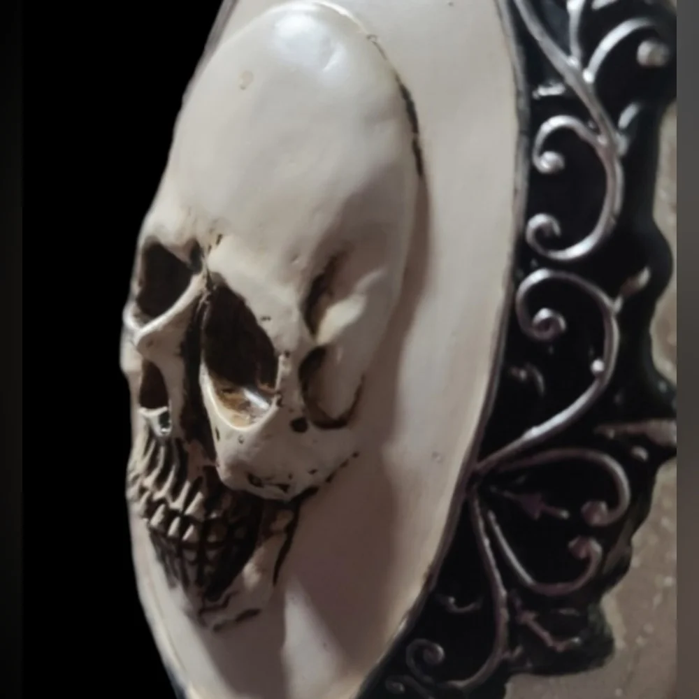 Sparkly White Pumpkin Gothic Framed 3D Skeleton Skull Head Halloween Day Of Dead